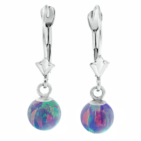 Norah: Lavender Created Australian Opal Ball Drop Leverback Earrings 14K White Gold - 1000Jewels.com