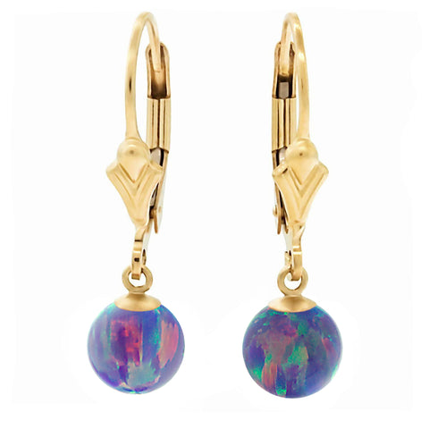 Norah: Lavender Created Australian Opal Ball Drop Leverback Earrings 14-20 Gold Filled - 1000Jewels.com