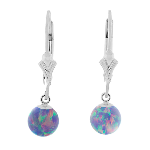 Norah: Lavender Created Australian Opal Ball Drop Leverback Earrings 925 Sterling Silver - 1000Jewels.com