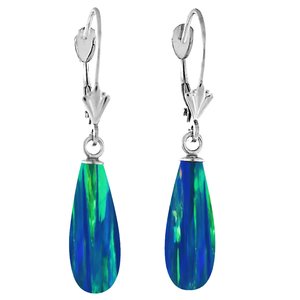 Perrin: Blue-Green Peacock Created Australian Opal Teardrop Leverback Earrings 14K WG - 1000Jewels.com