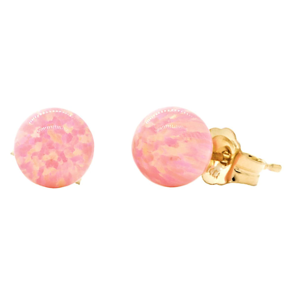 Elana: Pink Angel Skin Created Australian Opal Ball Stud Earrings 14K Yellow Gold - 1000Jewels.com