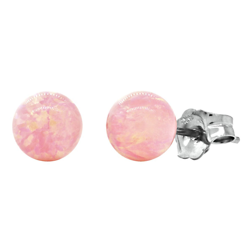 Elana: Pink Angel Skin Created Australian Opal Ball Stud Earrings 14K White Gold - 1000Jewels.com