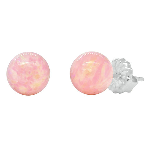 Elana: Pink Angel Skin Created Australian Opal Ball Stud Earrings 925 Sterling Silver - 1000Jewels.com