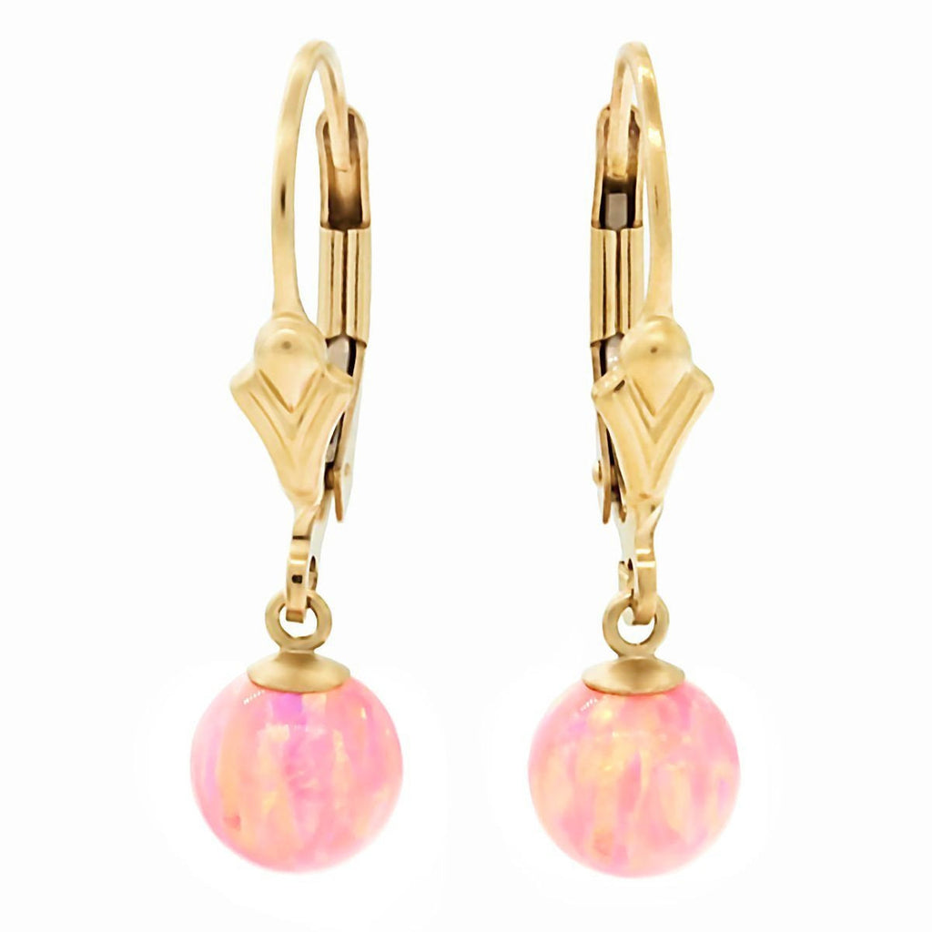 Elana: Pink Angel Skin Created Australian Opal Ball Drop Leverback Earrings 14-20 Gold Filled - 1000Jewels.com