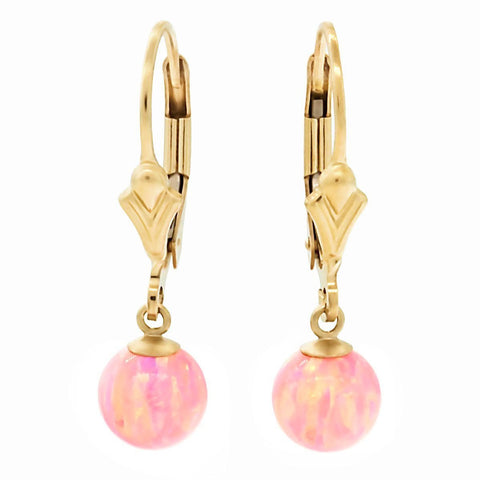 Elana: Pink Angel Skin Created Australian Opal Ball Drop Leverback Earrings 14-20 Gold Filled - 1000Jewels.com