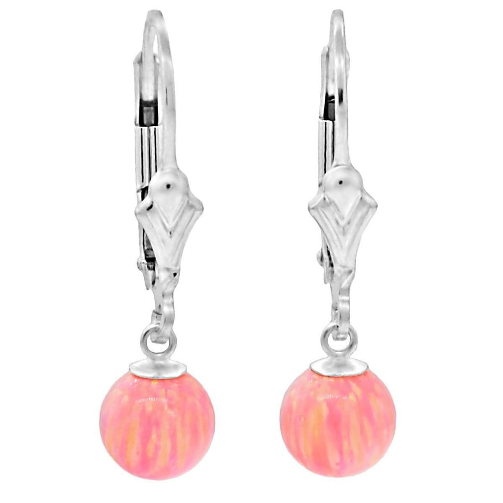 Elana: Pink Angel Skin Created Australian Opal Ball Drop Leverback Earrings 925 Sterling Silver - 1000Jewels.com