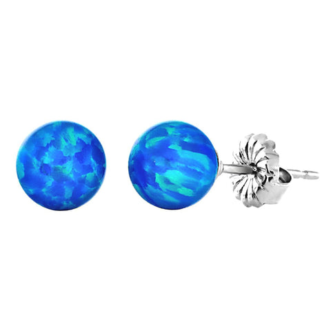 Oceans: Pacific Blue Created Australian Opal Ball Stud Post Earrings 925 Sterling Silver - 1000Jewels.com