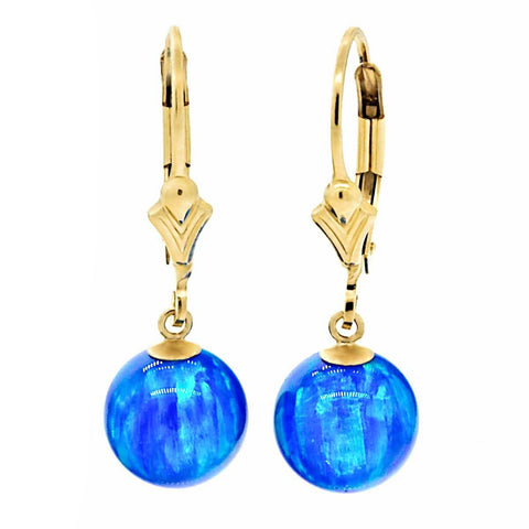 Oceans: Pacific Blue Created Australian Opal Ball Drop Leverback Earrings 14-20 Gold Filled - 1000Jewels.com