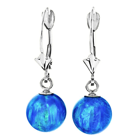 Oceans: Pacific Blue Created Australian Opal Ball Drop Leverback Earrings 925 Sterling Silver - 1000Jewels.com