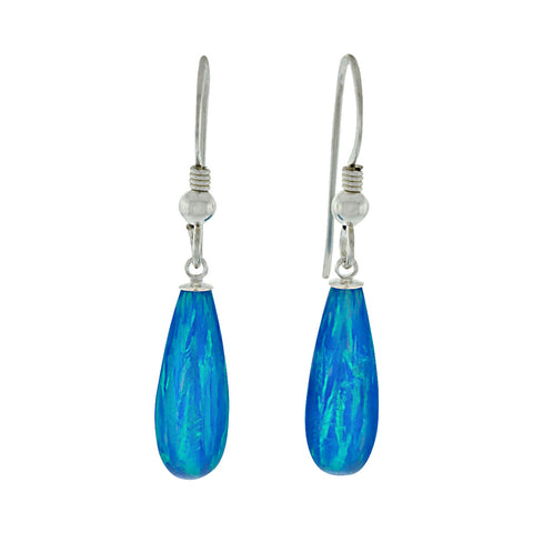 Oceans: 16mm Tropical Blue Created Opal Teardrop Fishhook Earrings 925 Silver - 1000Jewels.com
