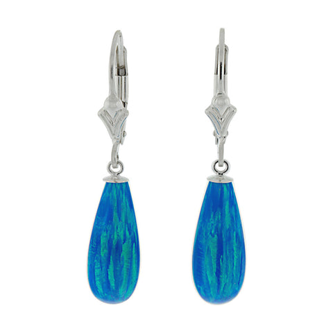 Oceans: 16mm Tropical Blue Created Opal Teardrop Lever Back Earrings 925 Silver - 1000Jewels.com