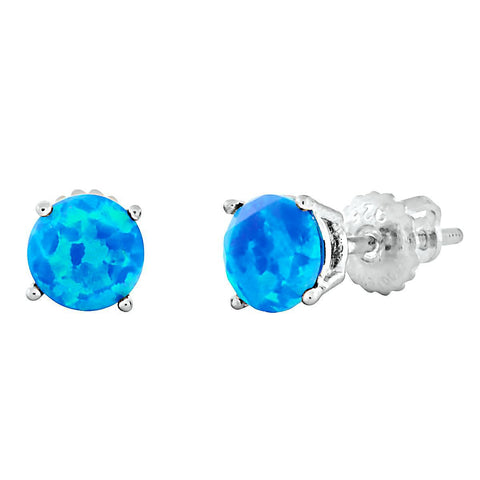 Oceans: 6mm Diamond Cut Faceted Pacific Blue Opal Screw Back Earrings - 1000Jewels.com