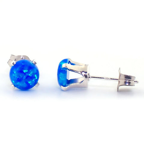 Oceans: 1.3ct 6mm Pacific Blue Opal Crown Set Stud Earrings 925 Silver - 1000Jewels.com
