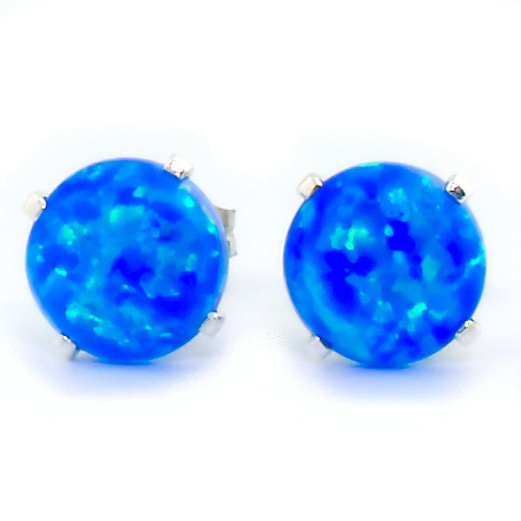 Oceans: 3.2ct 8mm Pacific Blue Opal Crown Set Stud Earrings 925 Silver - 1000Jewels.com