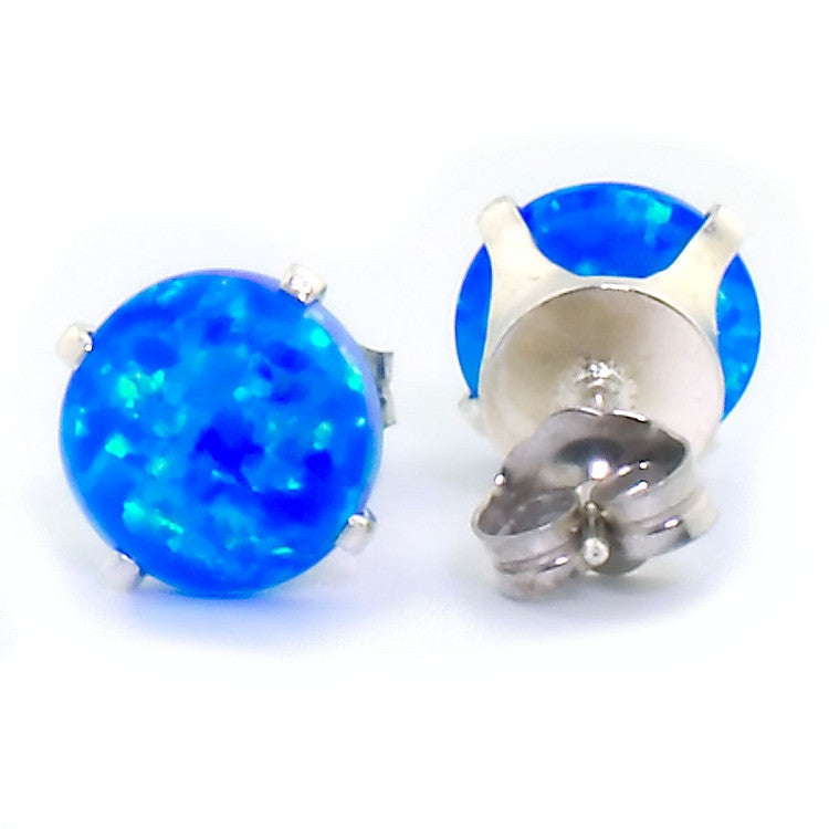Oceans: 3.2ct 8mm Pacific Blue Opal Crown Set Stud Earrings 925 Silver - 1000Jewels.com