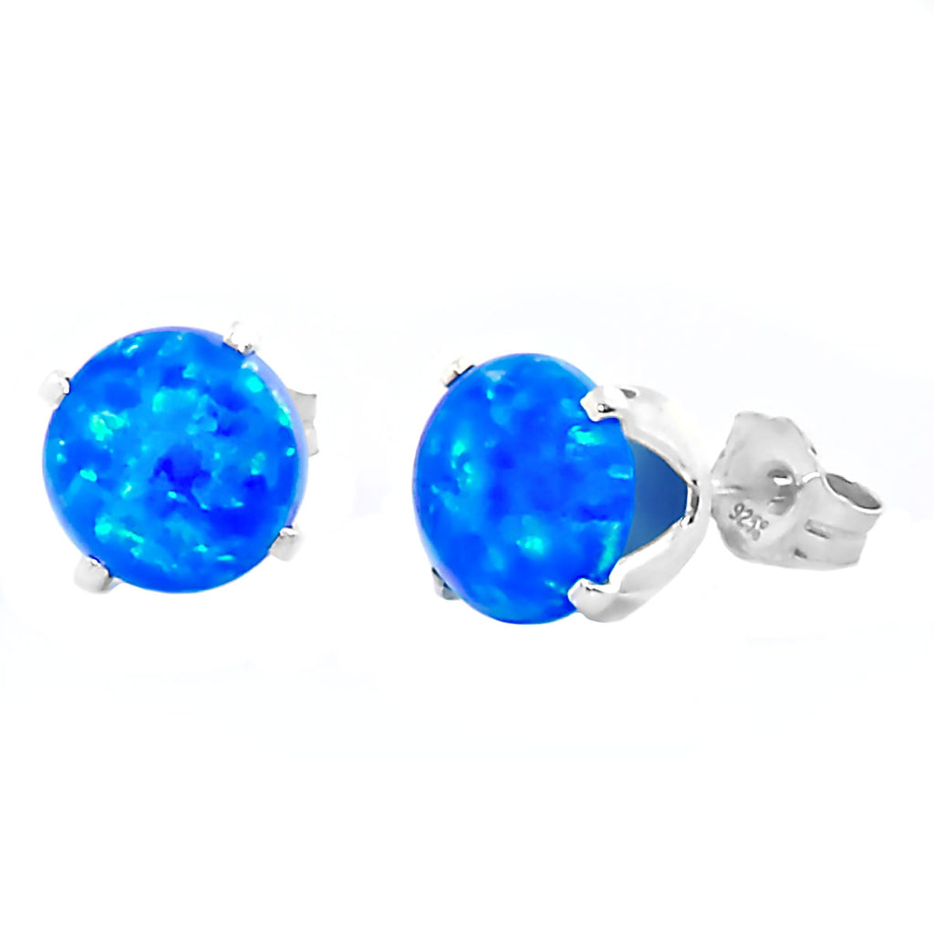 Oceans: 3.2ct 8mm Pacific Blue Opal Crown Set Stud Earrings 925 Silver - 1000Jewels.com