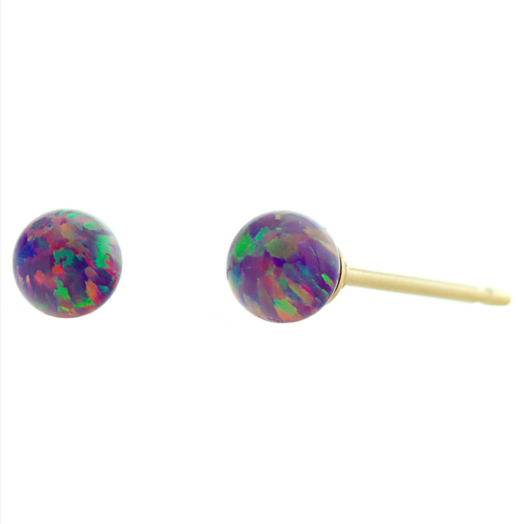 Elizabeth: 4mm Royal Lavender Opal Ball Stud Post Earrings 14-20 Gold Filled - 1000Jewels.com