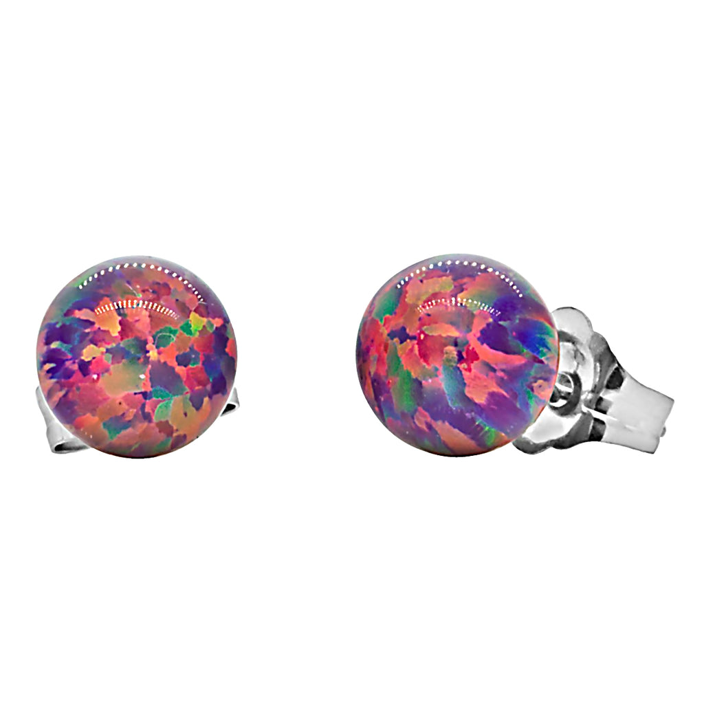 Elizabeth: Royal Lavender Created Australian Opal Ball Stud Earrings 14k White Gold - 1000Jewels.com