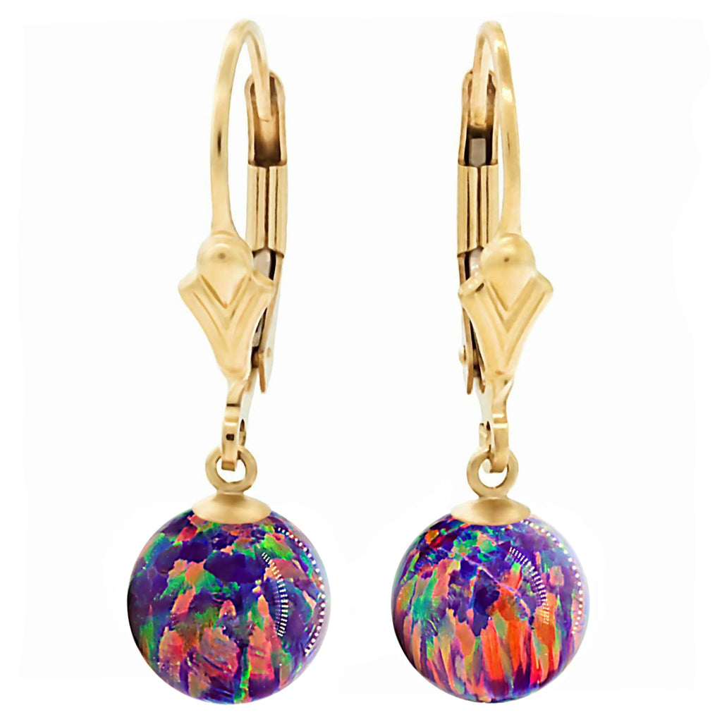 Elizabeth: Royal Lavender Created Australian Opal Ball Drop Leverback Earrings 14-20 Gold Filled - 1000Jewels.com