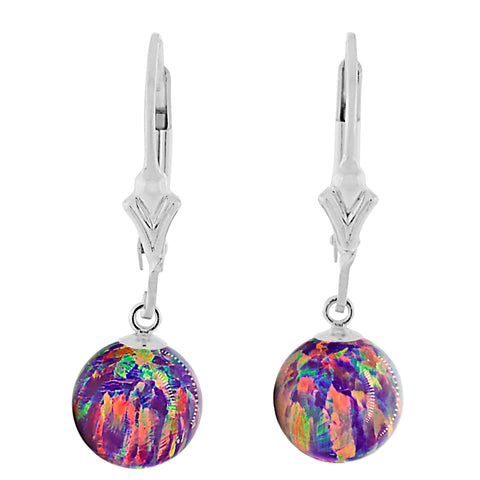 Elizabeth: Royal Lavender Created Australian Opal Ball Drop Leverback Earrings 925 Sterling Silver - 1000Jewels.com