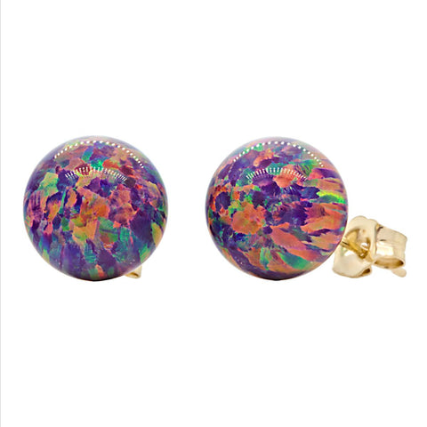 Elizabeth: 10mm Royal Lavender Opal Ball Stud Post Earrings 14-20 Gold Filled - 1000Jewels.com