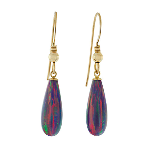 Elizabeth: 16mm Royal Lavender Created Opal Teardrop Fishhook Earrings 14-20 GF - 1000Jewels.com