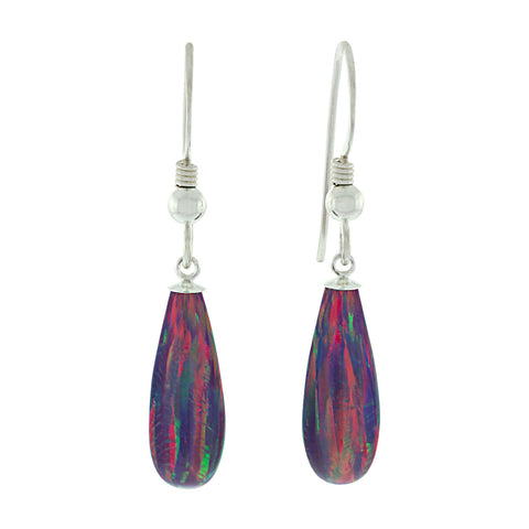 Elizabeth: 16mm Royal Lavender Created Opal Teardrop Fishhook Earrings Silver - 1000Jewels.com