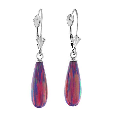 Elizabeth: 16mm Royal Lavender Created Opal Teardrop Lever Back Earrings 14K WG - 1000Jewels.com