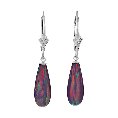 Elizabeth: 16mm Royal Lavender Created Opal Teardrop Lever Back Earrings Silver - 1000Jewels.com