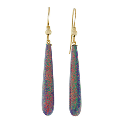 Elizabeth: 35mm Royal Lavender Created Opal Tear Drop Fishhook Earrings 14-20 GF - 1000Jewels.com