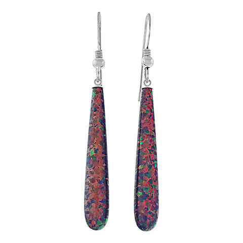 Elizabeth: 35mm Royal Lavender Created Opal Teardrop Fishhook Earrings Silver - 1000Jewels.com