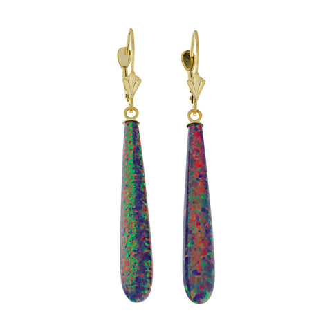 Elizabeth: 35mm Royal Lavender Created Opal Teardrop Lever Back Earrings 14-20GF - 1000Jewels.com