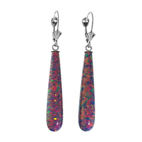 Elizabeth: 35mm Royal Lavender Created Opal Teardrop Lever Back Earrings 14k WG - 1000Jewels.com