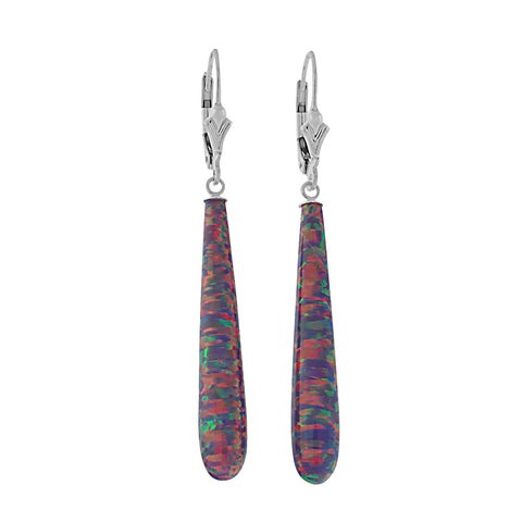 Elizabeth: 35mm Royal Lavender Created Opal Teardrop Lever Back Earrings Silver - 1000Jewels.com