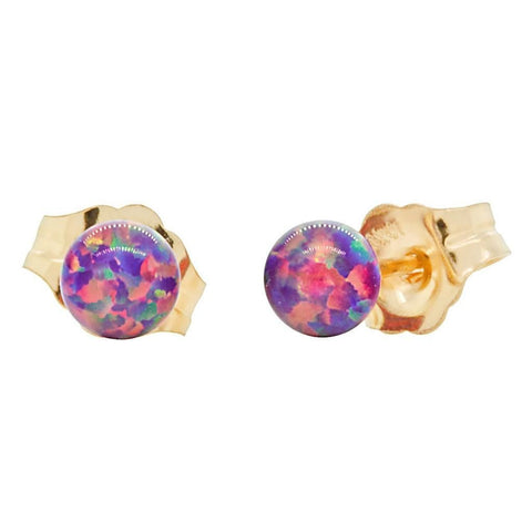 Elizabeth: 4mm Royal Lavender Opal Ball Stud Post Earrings 14k Yellow Gold - 1000Jewels.com