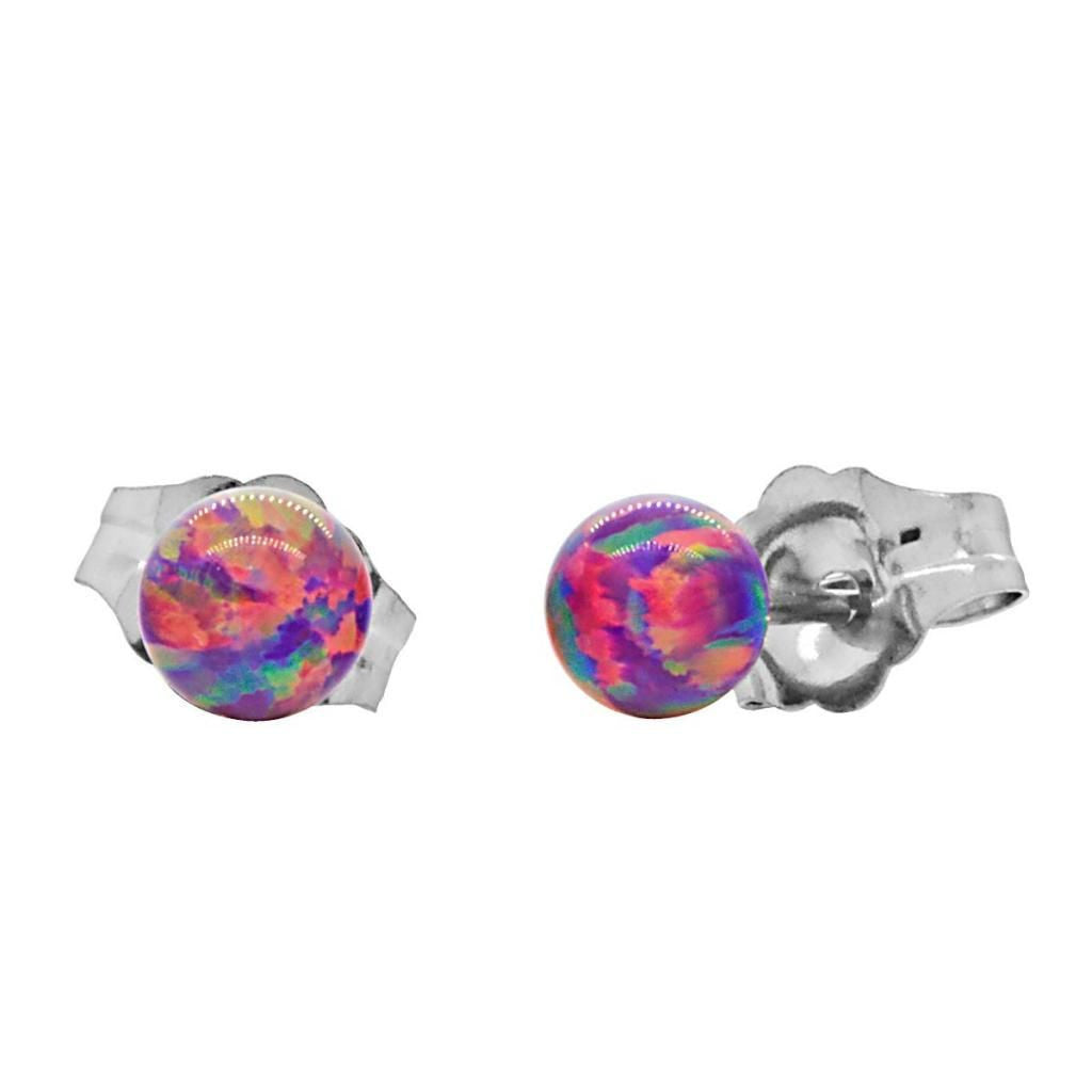 Elizabeth: 4mm Royal Lavender Opal Ball Stud Post Earrings 14k White Gold - 1000Jewels.com
