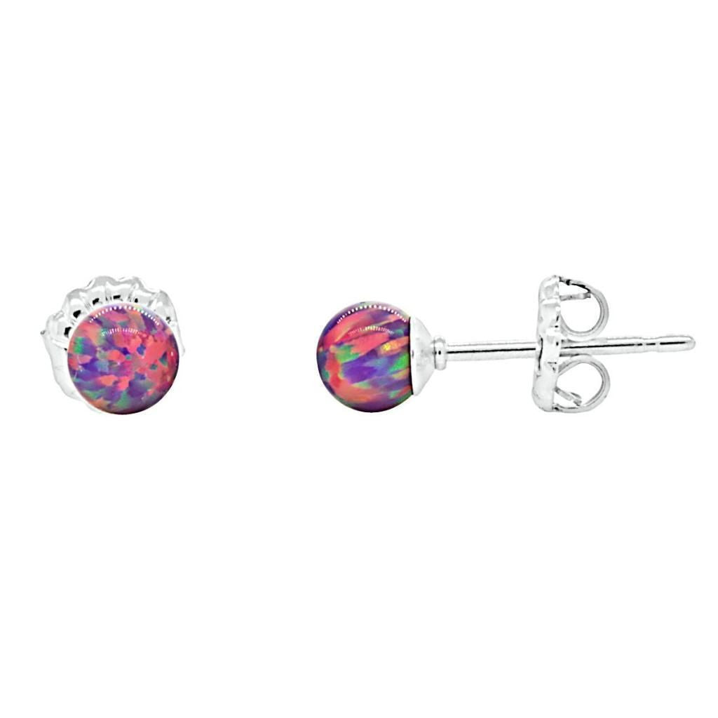 Elizabeth: 4mm Royal Lavender Opal Ball Stud Post Earrings 925 Silver - 1000Jewels.com