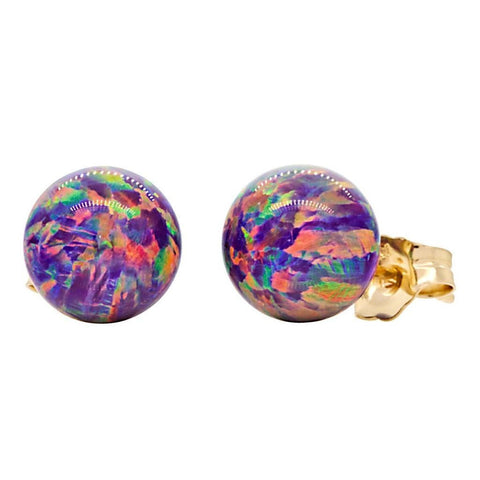 Elizabeth: 8mm Royal Lavender Opal Ball Stud Post Earrings 14k Yellow Gold - 1000Jewels.com