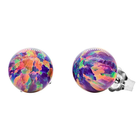 Elizabeth: 8mm Royal Lavender Opal Ball Stud Post Earrings 14k White Gold - 1000Jewels.com