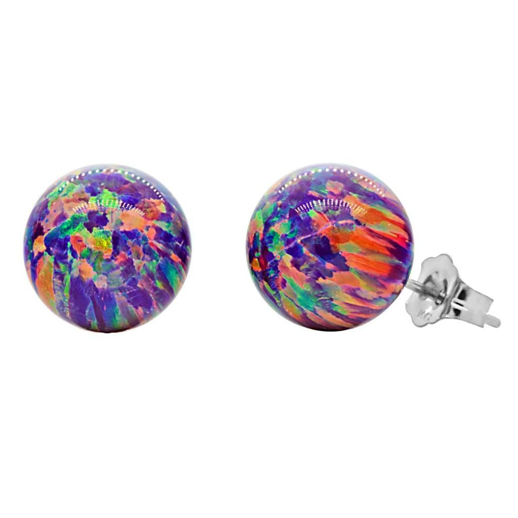 Elizabeth: 10mm Royal Lavender Opal Ball Stud Post Earrings 14k W Gold - 1000Jewels.com