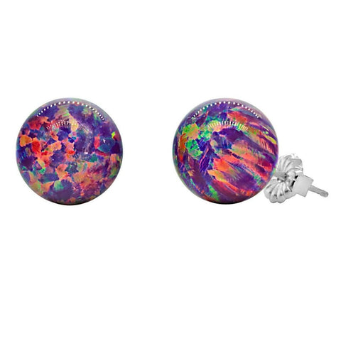 Elizabeth: 10mm Royal Lavender Opal Ball Stud Post Earrings 925 Silver - 1000Jewels.com