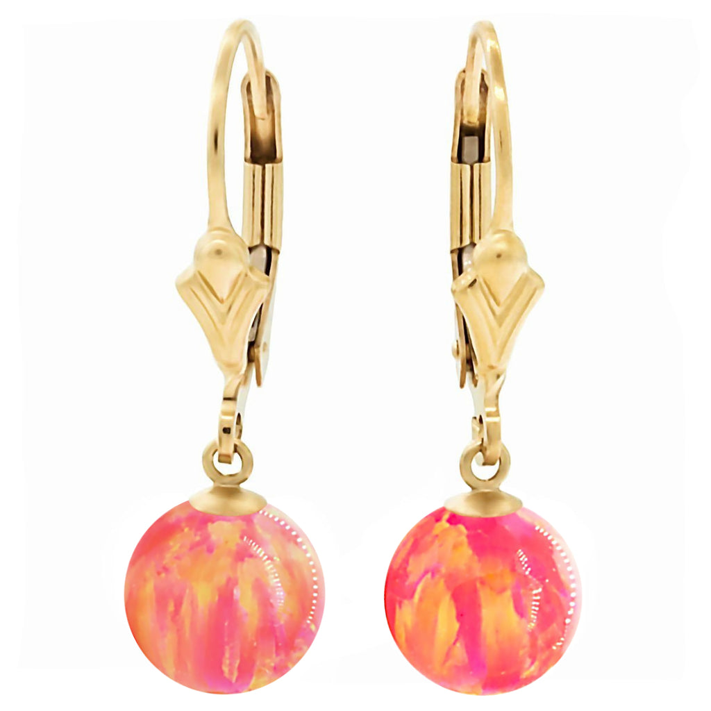 Cala: Deep Sea Coral Created Australian Opal Ball Drop Leverback Earrings 14-20 Gold Filled - 1000Jewels.com