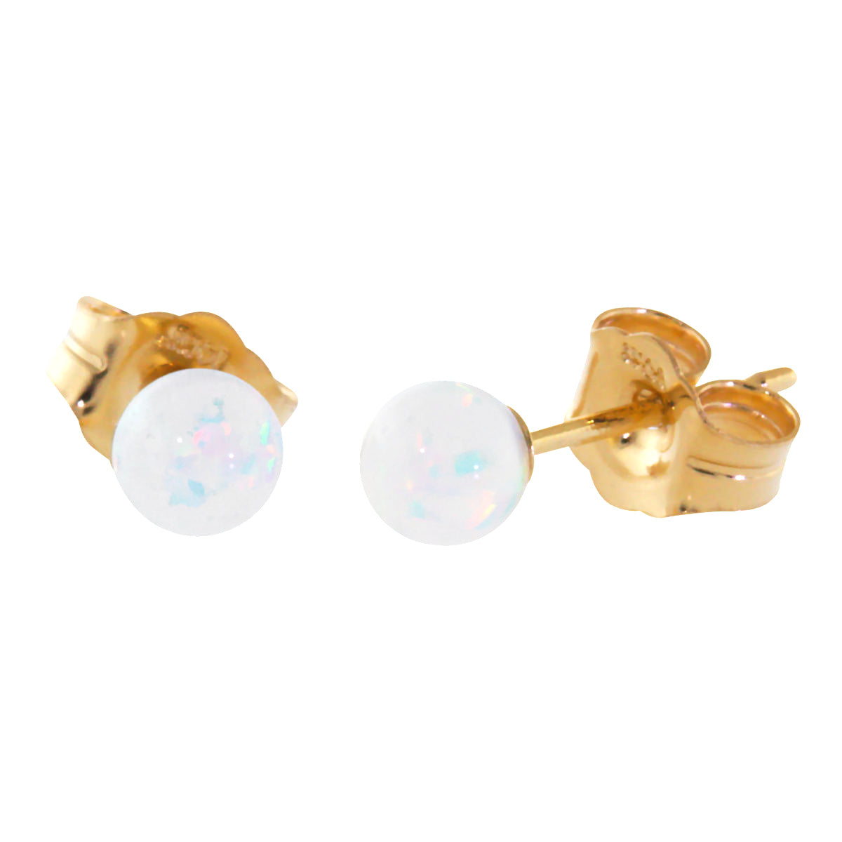 Lorraine: White Created Australian Opal Ball Stud Earrings 14K