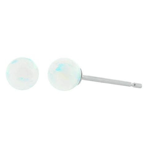 Lorraine: White Created Australian Opal Ball Stud Earrings 14K White Gold - 1000Jewels.com