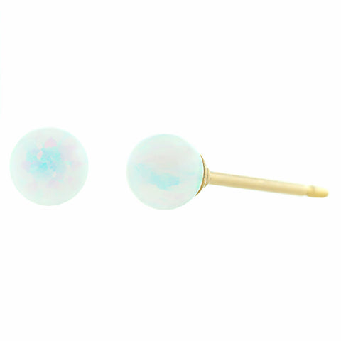 Lorraine: White Created Australian Opal Ball Stud Earrings 14-20 Gold Filled - 1000Jewels.com