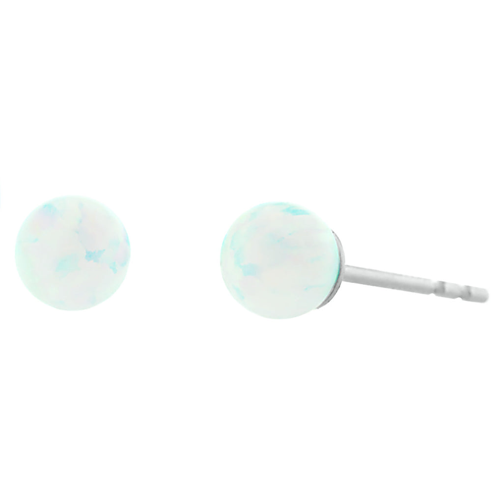 Lorraine: 4mm White Opal Ball Stud Post Earrings 925 Sterling Silver - 1000Jewels.com