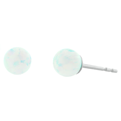 Lorraine: 4mm White Opal Ball Stud Post Earrings 925 Sterling Silver - 1000Jewels.com