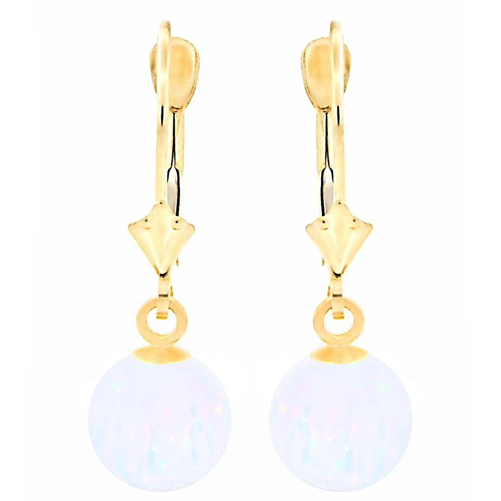 Lorraine: White Created Australian Opal Ball Drop Leverback Earrings 14-20 Gold Filled - 1000Jewels.com
