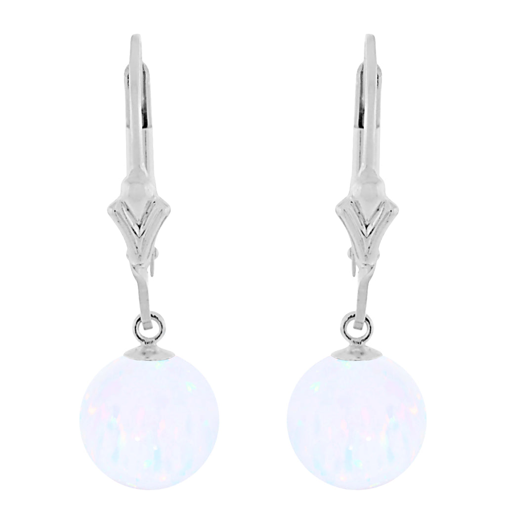 Lorraine: White Created Australian Opal Ball Drop Leverback Earrings 925 Sterling Silver - 1000Jewels.com