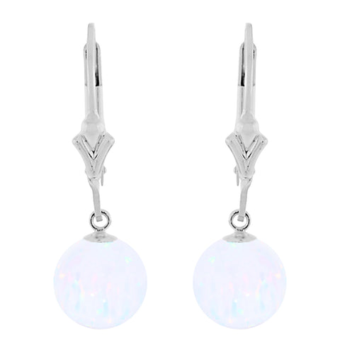 Lorraine: White Created Australian Opal Ball Drop Leverback Earrings 925 Sterling Silver - 1000Jewels.com